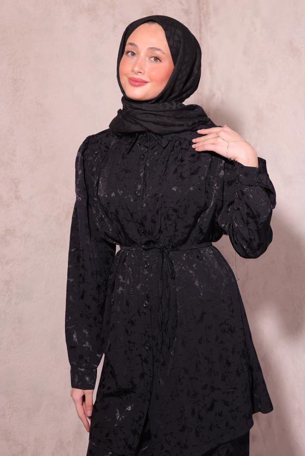 Vêtements hijab NOIR COSTUME PANTALON JACQUARD T 7874 - TRENDTESETTÜR