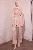 Vêtements hijab BEIGE COSTUME PANTALON JACQUARD T 7874
