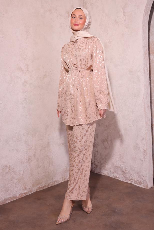 Vêtements hijab BEIGE COSTUME PANTALON JACQUARD T 7874 - TRENDTESETTÜR