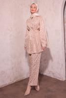 Vêtements hijab BEIGE COSTUME PANTALON JACQUARD T 7874