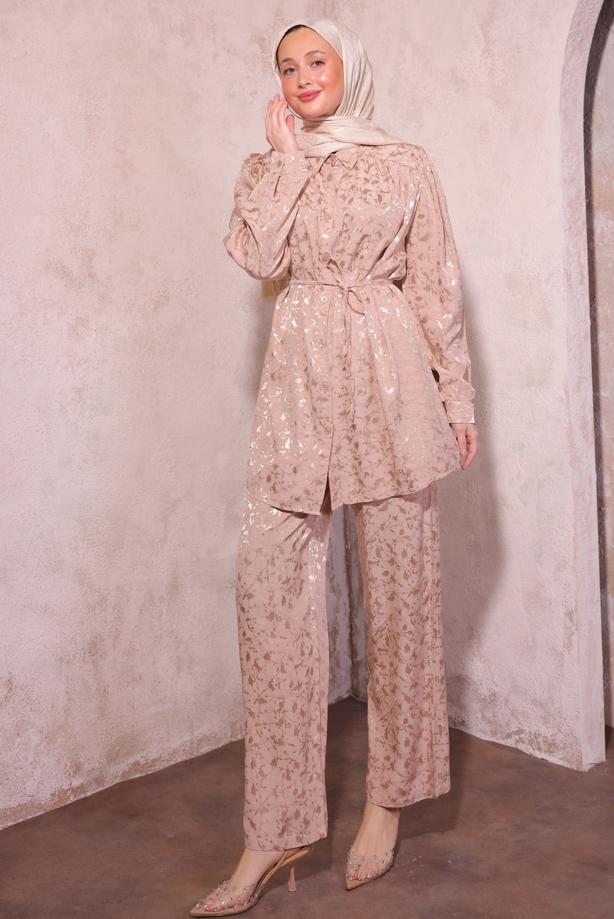 Vêtements hijab BEIGE COSTUME PANTALON JACQUARD T 7874 - TRENDTESETTÜR