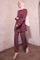 Hijab clothing CLARET RED JACQUARD PANTS SUIT T 7874