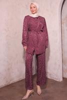 Hijab clothing CLARET RED JACQUARD PANTS SUIT T 7874