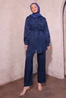Tesettür giyim LACİVERT PANTOLONLU JAKAR TAKIM T 7874