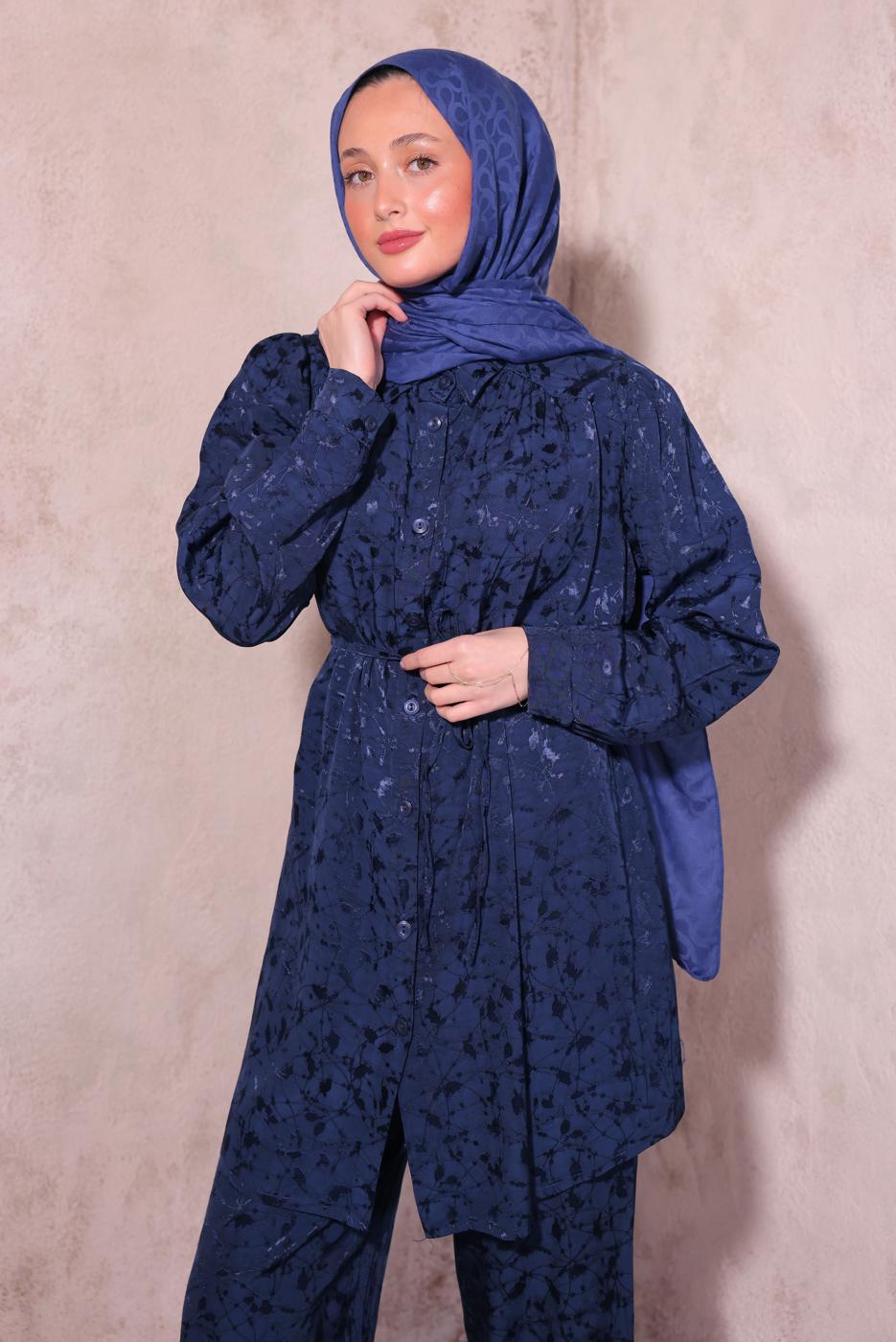 Tesettür giyim LACİVERT PANTOLONLU JAKAR TAKIM T 7874