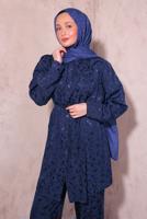 Tesettür giyim LACİVERT PANTOLONLU JAKAR TAKIM T 7874