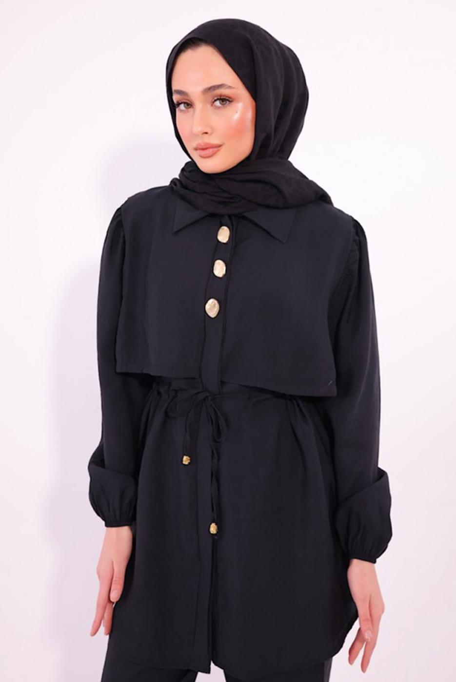 Hijab clothing BLACK TIED WAIST PANTS SUIT T 8184