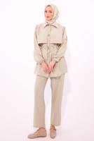Hijab clothing BEIGE TIED WAIST PANTS SUIT T 8184