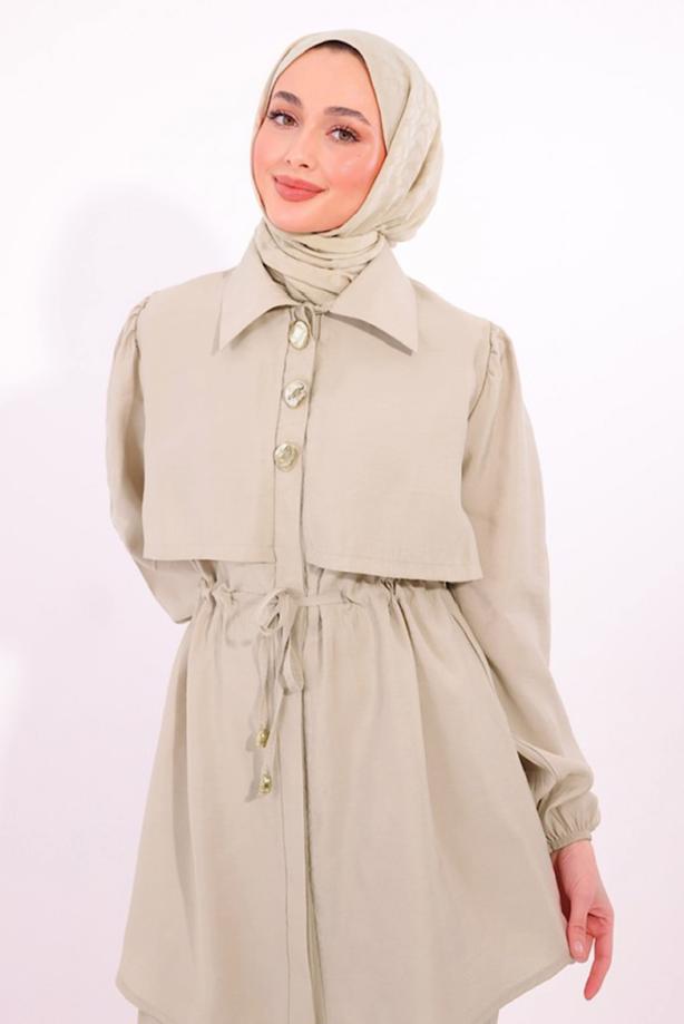 Vêtements hijab BEIGE COSTUME PANTALON À TAILLE NOUÉE T 8184 - TRENDTESETTÜR