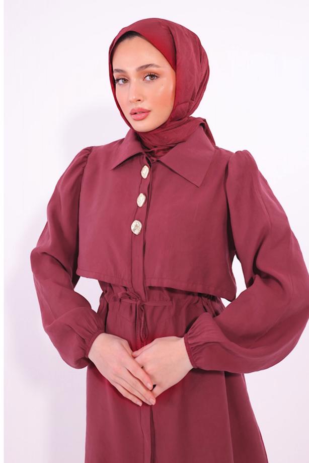 Vêtements hijab ROUGE BORDEAUX COSTUME PANTALON À TAILLE NOUÉE T 8184 - TRENDTESETTÜR