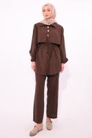 Hijab clothing BROWN TIED WAIST PANTS SUIT T 8184