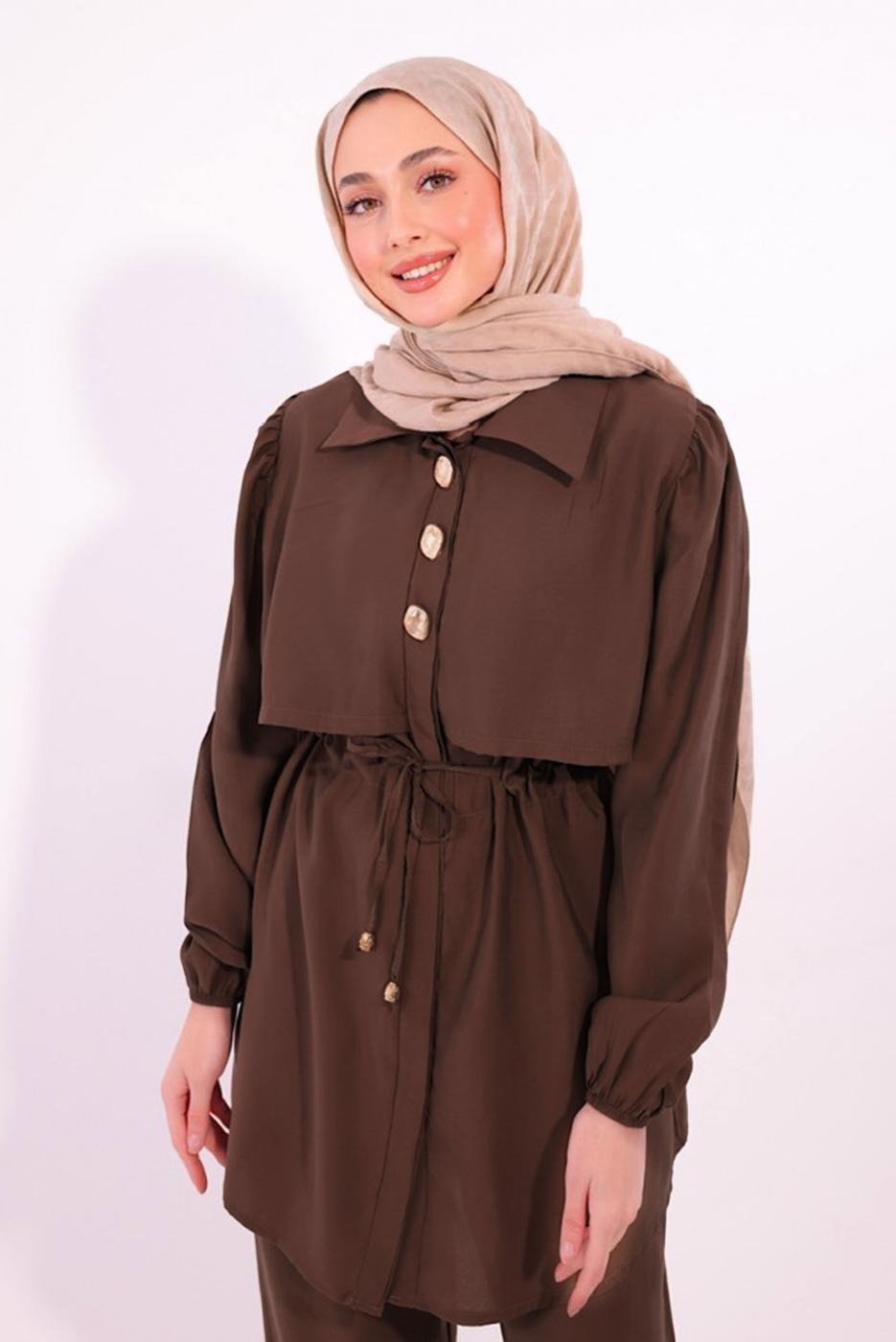 Hijab clothing BROWN TIED WAIST PANTS SUIT T 8184