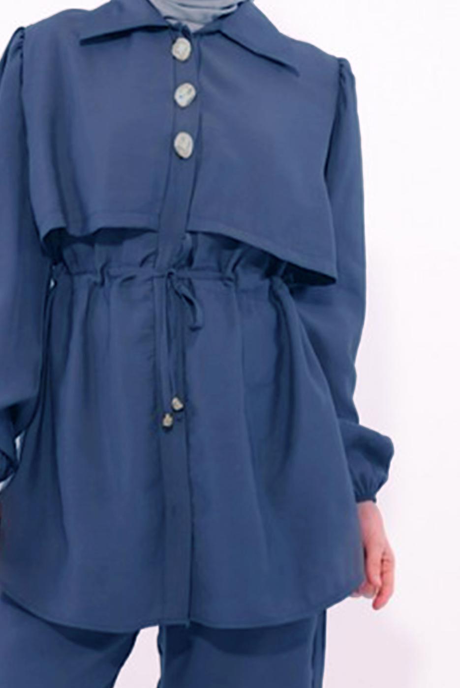 Hijab clothing NAVY BLUE TIED WAIST PANTS SUIT T 8184