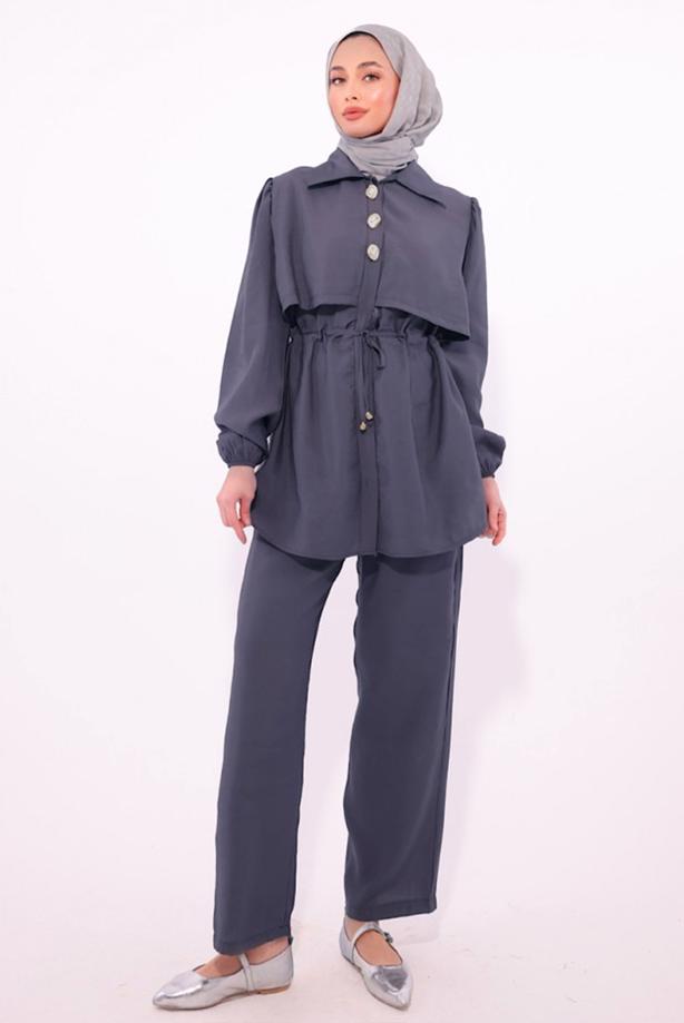 Vêtements hijab GRIS COSTUME PANTALON À TAILLE NOUÉE T 8184 - TRENDTESETTÜR