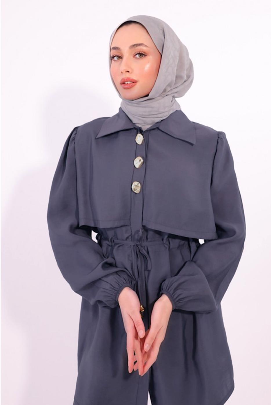 Hijab clothing GREY TIED WAIST PANTS SUIT T 8184