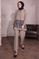 Hijab clothing MINK LEOPARD PATTERNED PANTS SUIT T 8474