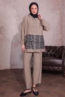 Hijab clothing MINK LEOPARD PATTERNED PANTS SUIT T 8474