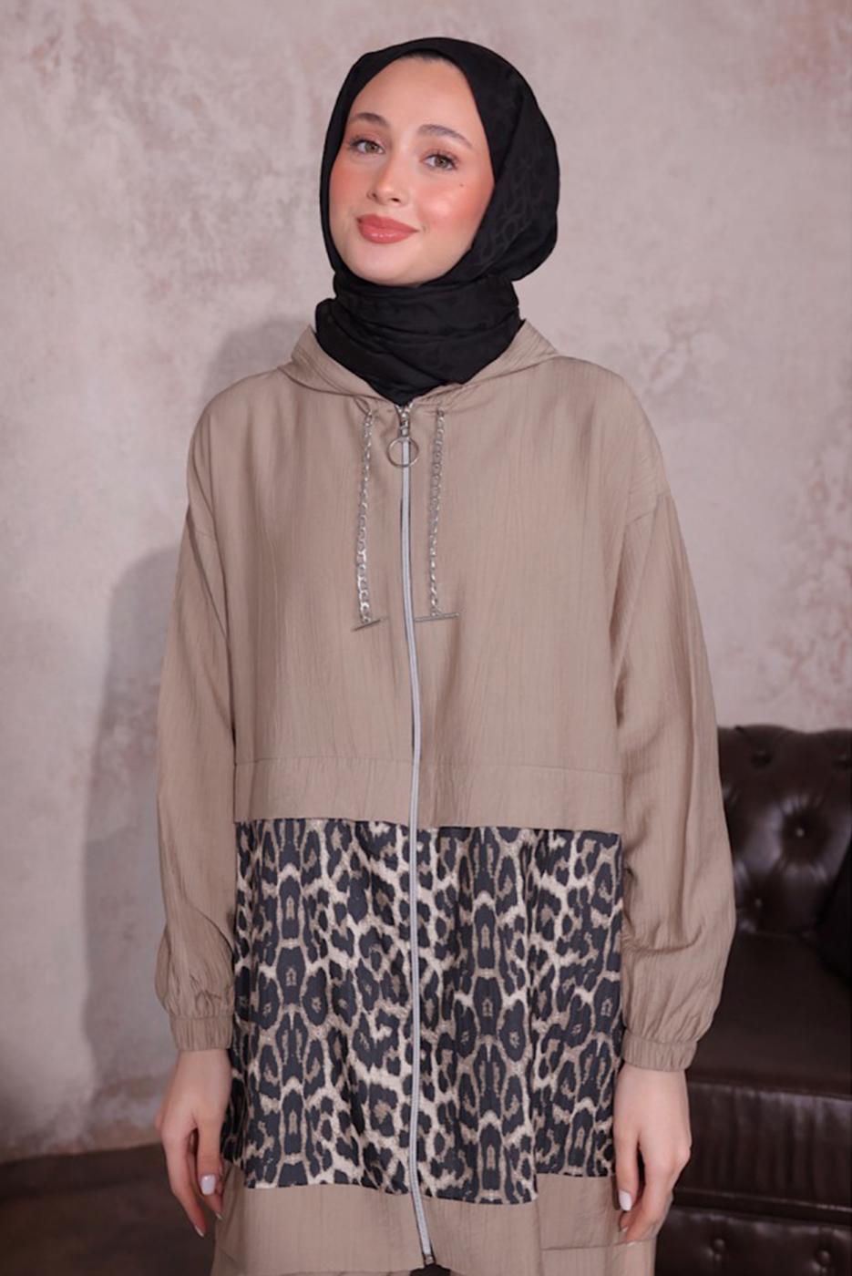 Hijab clothing MINK LEOPARD PATTERNED PANTS SUIT T 8474