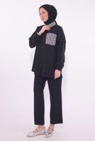 Tesettür giyim SİYAH ÇİZGİLİ PANTOLONLU TAKIM T 8574