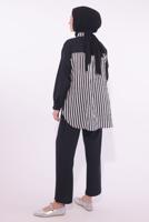 Tesettür giyim SİYAH ÇİZGİLİ PANTOLONLU TAKIM T 8574