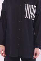 Tesettür giyim SİYAH ÇİZGİLİ PANTOLONLU TAKIM T 8574