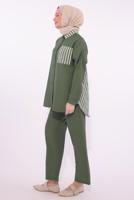 Tesettür giyim HAKİ ÇİZGİLİ PANTOLONLU TAKIM T 8574