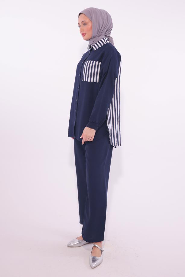 Tesettür giyim  ÇİZGİLİ PANTOLONLU TAKIM T 8574 - TRENDTESETTÜR