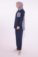 Tesettür giyim LACİVERT ÇİZGİLİ PANTOLONLU TAKIM T 8574