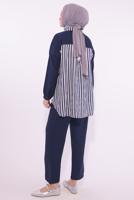Tesettür giyim LACİVERT ÇİZGİLİ PANTOLONLU TAKIM T 8574