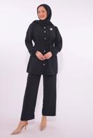 Tesettür giyim SİYAH KUŞAKLI PANTOLONLU TAKIM T 8674