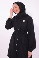 Tesettür giyim SİYAH KUŞAKLI PANTOLONLU TAKIM T 8674