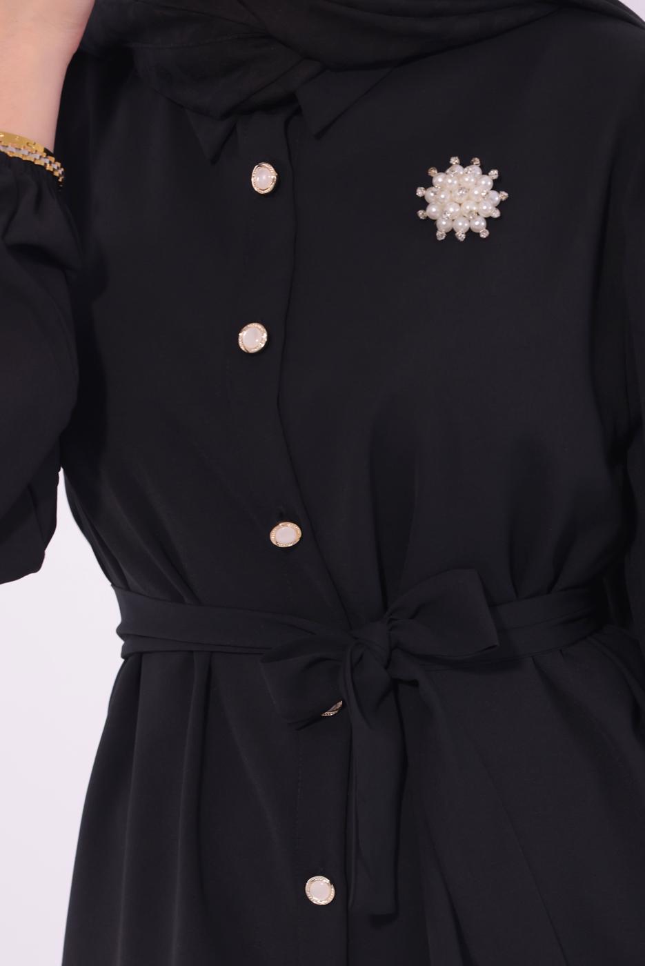 Tesettür giyim SİYAH KUŞAKLI PANTOLONLU TAKIM T 8674