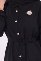 Tesettür giyim SİYAH KUŞAKLI PANTOLONLU TAKIM T 8674