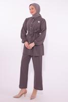Tesettür giyim MÜRDÜM KUŞAKLI PANTOLONLU TAKIM T 8674