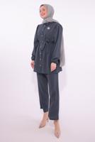 Tesettür giyim GRİ KUŞAKLI PANTOLONLU TAKIM T 8674
