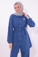 Tesettür giyim LACİVERT KUŞAKLI PANTOLONLU TAKIM T 8674
