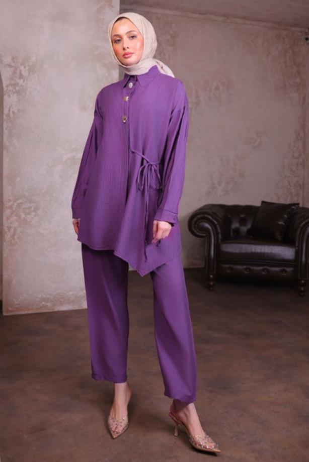 Vêtements hijab POURPRE COSTUME PANTALON COL CHEMISE T 8884 - TRENDTESETTÜR