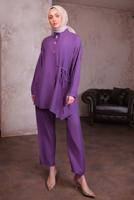 Hijab clothing PURPLE SHIRT COLLAR PANTS SUIT T 8884