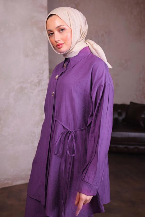 Vêtements hijab POURPRE COSTUME PANTALON COL CHEMISE T 8884 - TRENDTESETTÜR