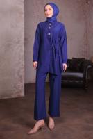 Hijab clothing NAVY BLUE SHIRT COLLAR PANTS SUIT T 8884