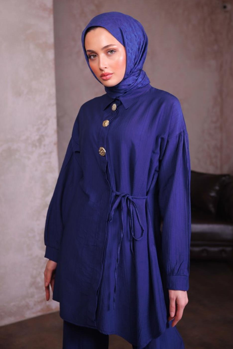 Hijab clothing NAVY BLUE SHIRT COLLAR PANTS SUIT T 8884