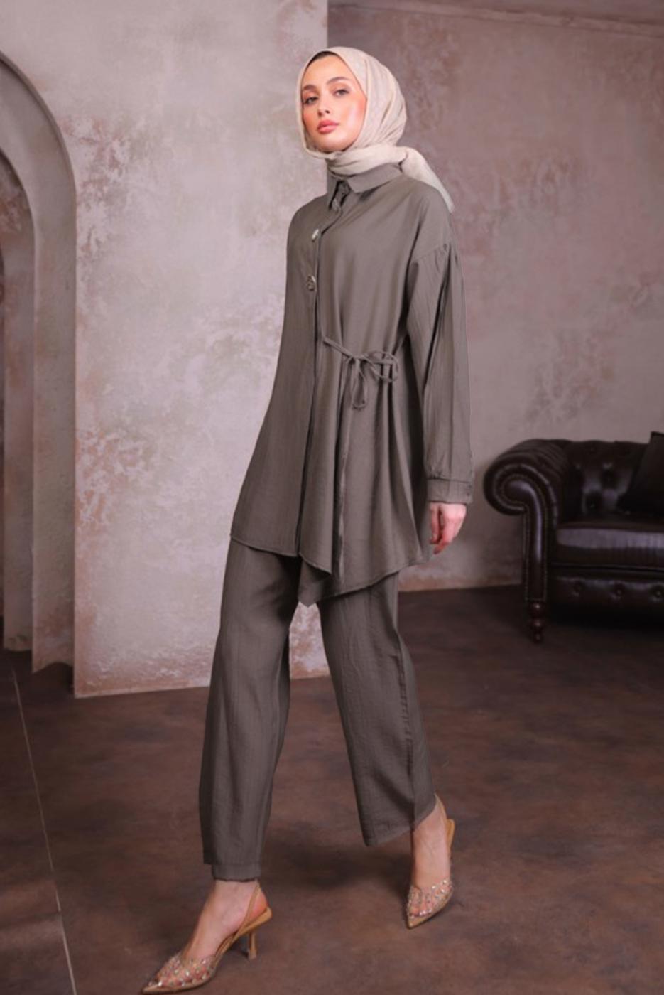Hijab clothing MINK SHIRT COLLAR PANTS SUIT T 8884