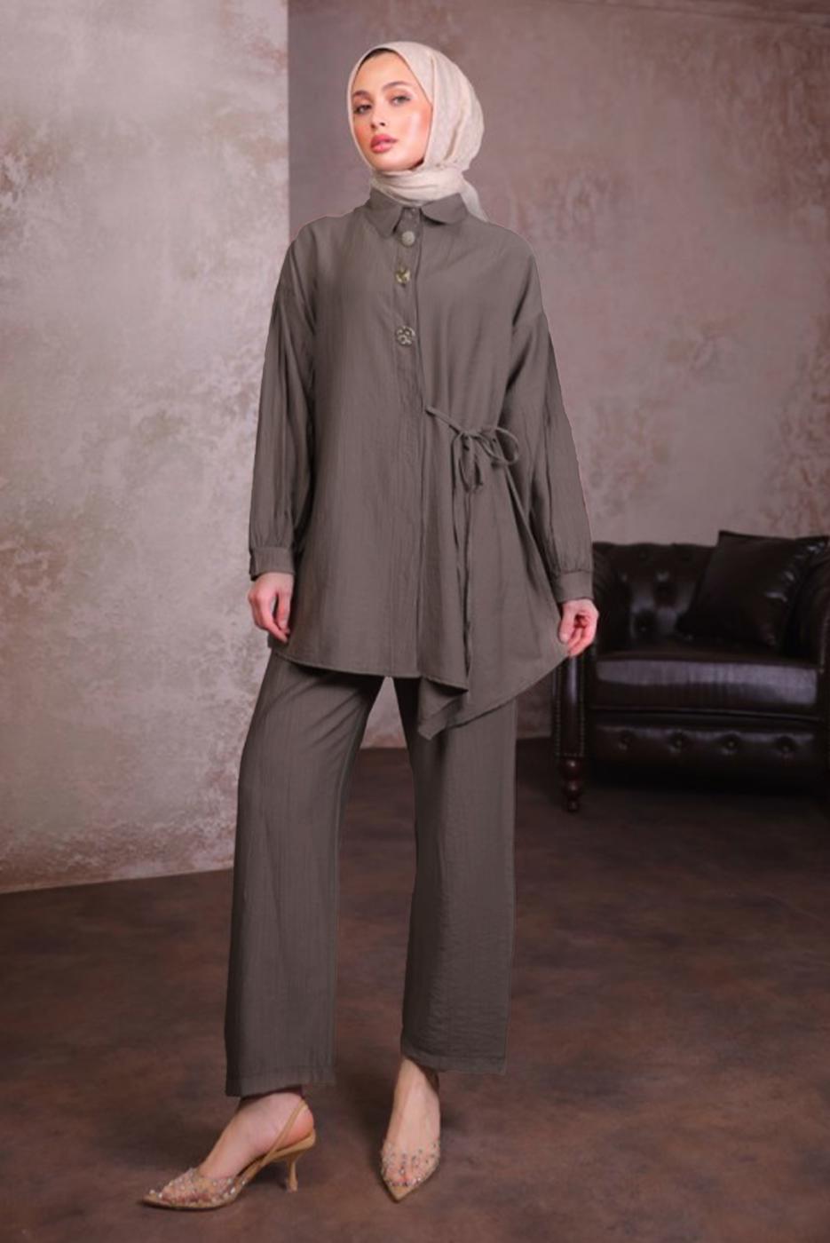 Hijab clothing MINK SHIRT COLLAR PANTS SUIT T 8884