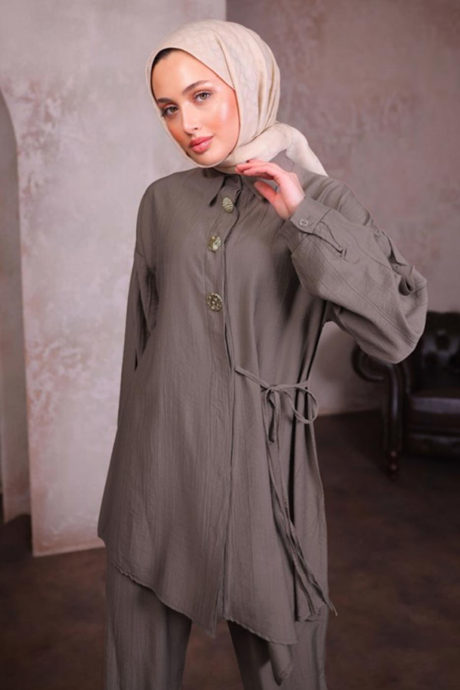 Hijab clothing MINK SHIRT COLLAR PANTS SUIT T 8884