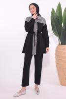 Tesettür giyim SİYAH ÇİZGİLİ PANTOLONLU TAKIM T 9074