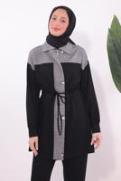 Tesettür giyim SİYAH ÇİZGİLİ PANTOLONLU TAKIM T 9074