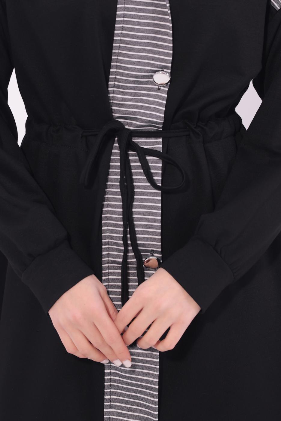 Tesettür giyim SİYAH ÇİZGİLİ PANTOLONLU TAKIM T 9074