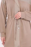 Tesettür giyim KAHVE ÇİZGİLİ PANTOLONLU TAKIM T 9074