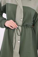 Tesettür giyim HAKİ ÇİZGİLİ PANTOLONLU TAKIM T 9074