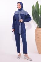 Tesettür giyim LACİVERT ÇİZGİLİ PANTOLONLU TAKIM T 9074